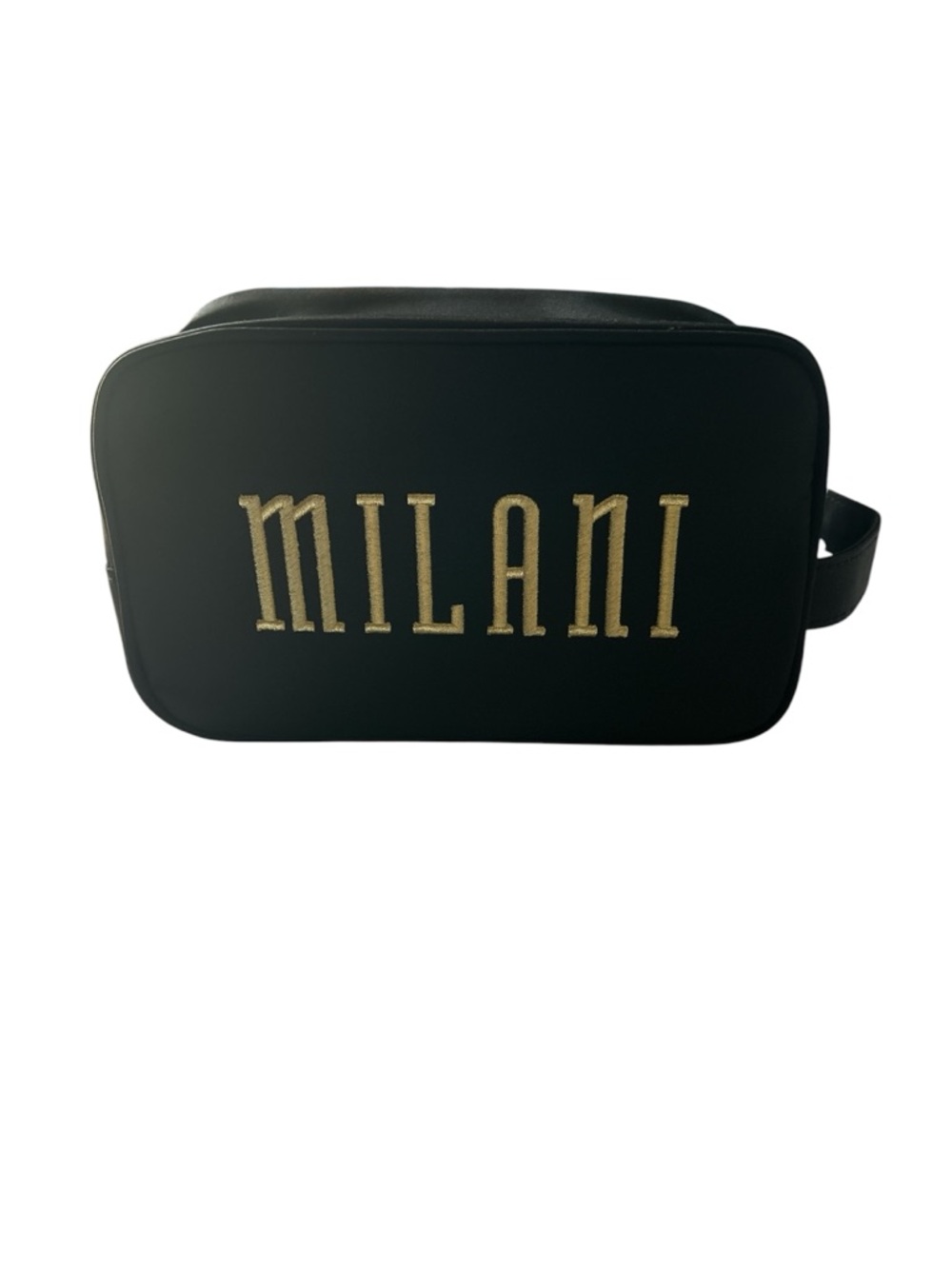 Milani Black Gold Embroidery Logo Zip Closure Cosmetics Travel Storage Bag